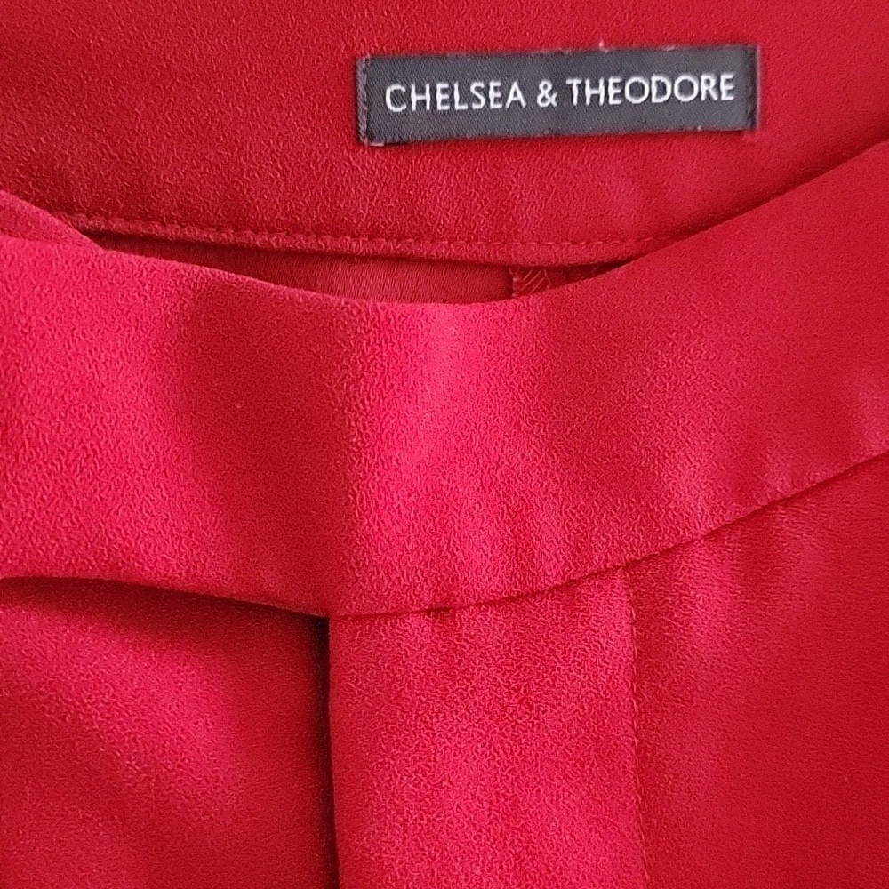 Chelsea & Theodore Red Pearl Embellished Wide Leg Pants Size Medium - Picture 7 of 12